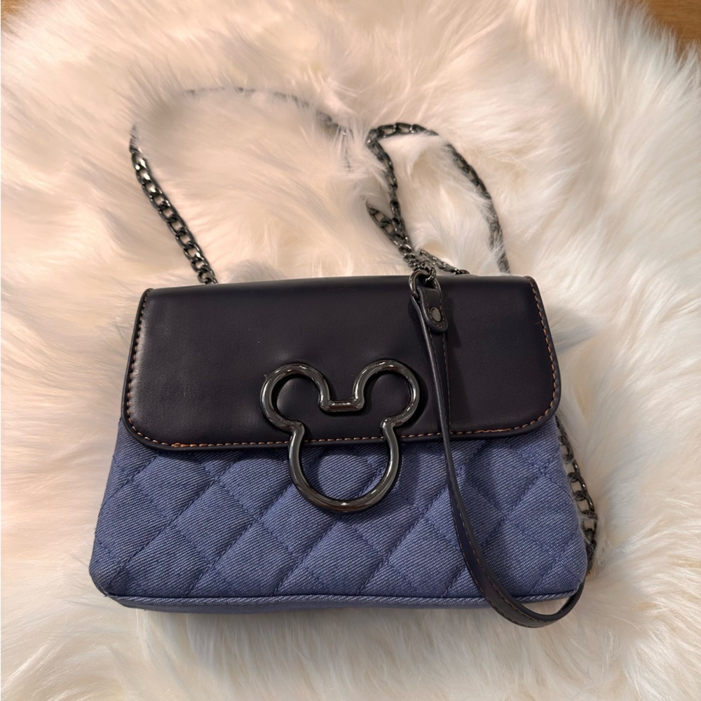 Disney Blue and Black Quilted Crossbody Bag with Mickey Mouse Clasp